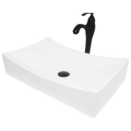 Novatto White Porcelain Vessel Sink Combo with Matte Black Faucet, Drain and Sealer NSFC-01141116MB